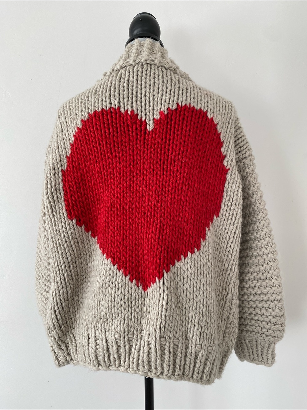 Chicwish Handmade Cream Chunky Knit Open-Front Cardigan Heart Motif Oversized OS